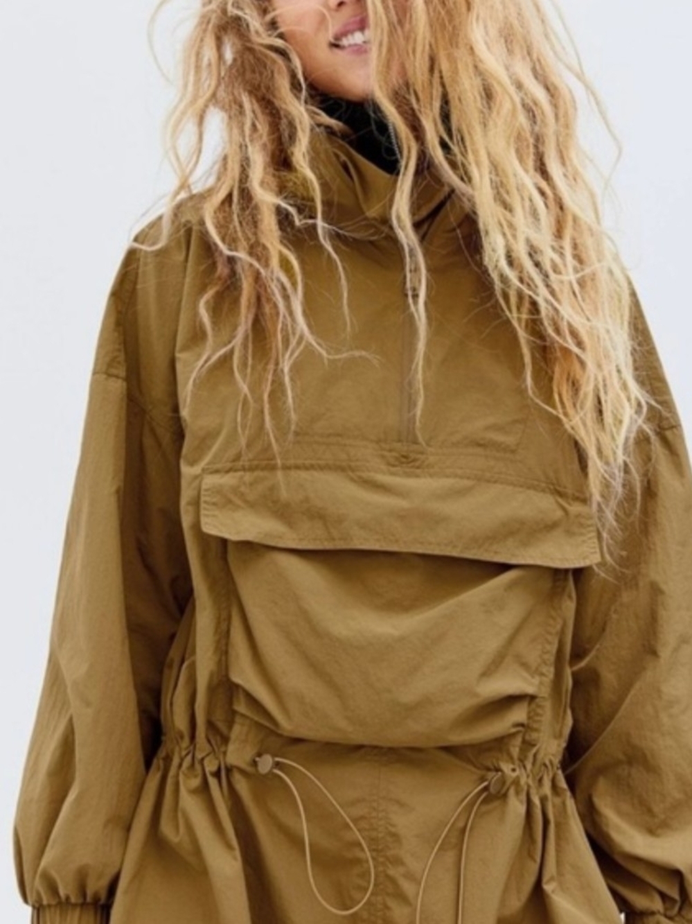 H&M Women's Anorak Jacket in Olive Kahki - Casual Drawstring Waist - XS